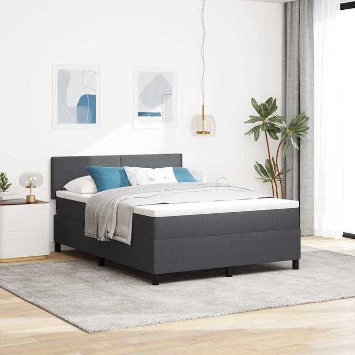 vidaXL Boxspring bed Donkergrijs en Wit 160 x 200 cm, Huis en Inrichting, Slaapkamer | Bedden, Nieuw, Verzenden