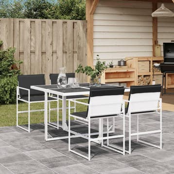 vidaXL 5-delige Tuinset met kussens textileen wit, Verzenden, Tuinset