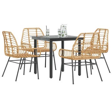 vidaXL 5-delige Tuinset poly rattan glas bruin, Verzenden, Nieuw, Tuinset