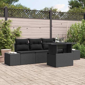 vidaXL Bankstel 5 st Zwart poly rattan, Verzenden