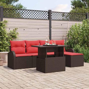 vidaXL Tuinbank Set met kussen met opslag 6 pcs Bruin Poly, Verzenden