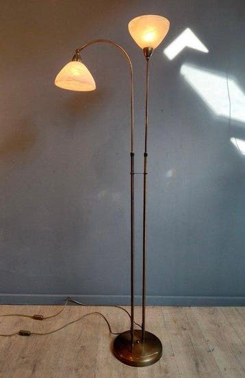 Staande lamp - Verguld messing, Messing - Verstelbaar in