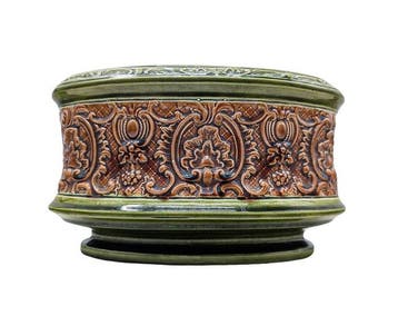 Jardinière en barbotine polychrome, travail Français de la