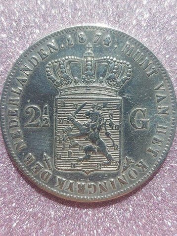 Nederland. Willem III. 2 1/2 Gulden 1874 (Zonder