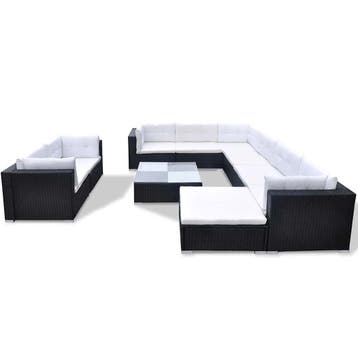 vidaXL 10-delige Loungeset met kussens poly rattan zwart, Verzenden, Nieuw, Loungeset