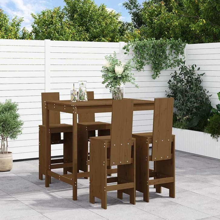 vidaXL 5-delige Tuinbarset massief grenenhout honingbruin, Tuin en Terras, Tuinsets en Loungesets, Nieuw, Verzenden