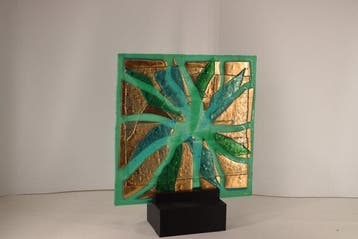 Eros Raffael - sculptuur, Glass Panel Gold green - 48 cm -