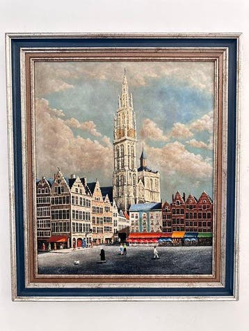 Belgische school (XX) - Antwerp Grote Markt Cityscape with