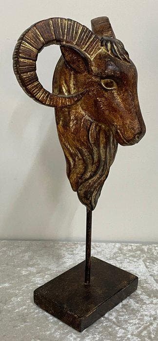 Decoratief ornament - Frankrijk - Beeld Ramskop op houder, Antiek en Kunst