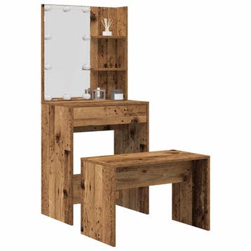 vidaXL Kaptafelset met LED-verlichting bewerkt hout oud, Verzenden, Nieuw