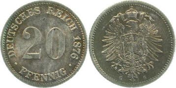 20pfennig Duitsland 20 Pfennig 1876 G vz/stgl J 005, Verzenden