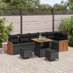vidaXL Tuinbank Set 9 pcs Zwart Poly Riet en Poedergecoat, Verzenden