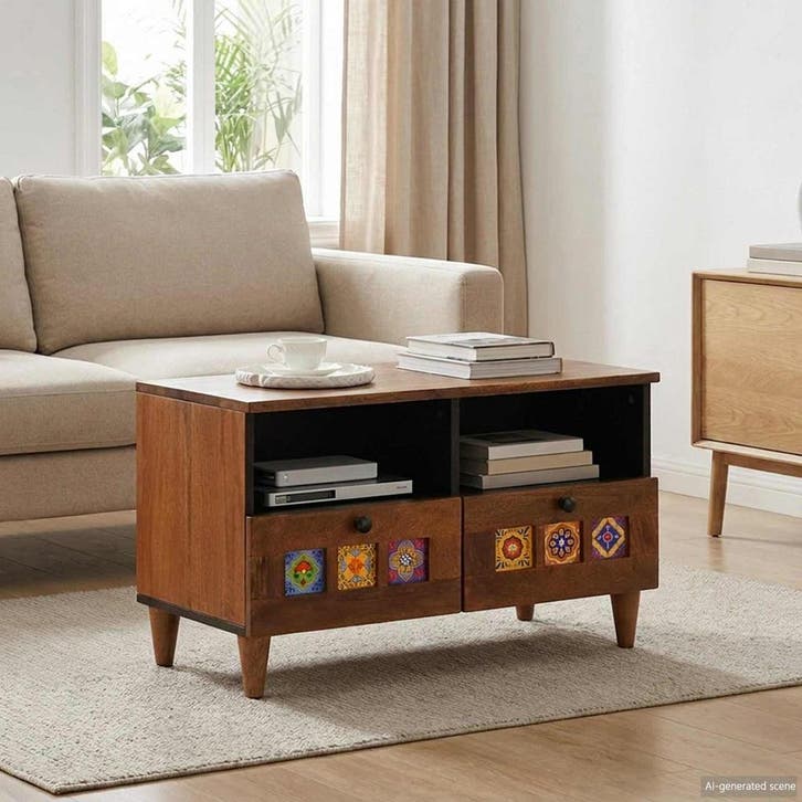 vidaXL Salontafel met lade Bruin 80 x 54 x 40 cm Massief, Huis en Inrichting, Tafels | Salontafels, Nieuw, Verzenden