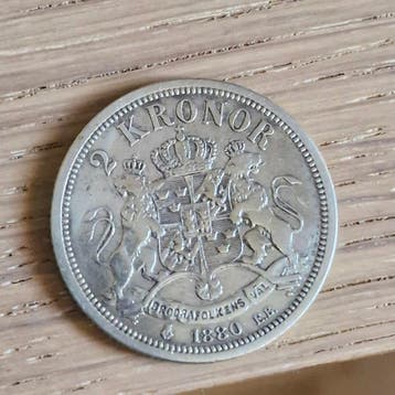 Zweden. Oscar II. 2 Kronor 1880 (Zonder minimumprijs), Gestempeld