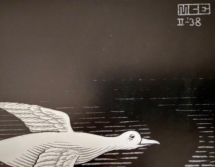 M.C. Escher (1898-1972) - Day and Night, 1938. Gesigneerd, Antiek en Kunst, Kunst | Tekeningen en Fotografie