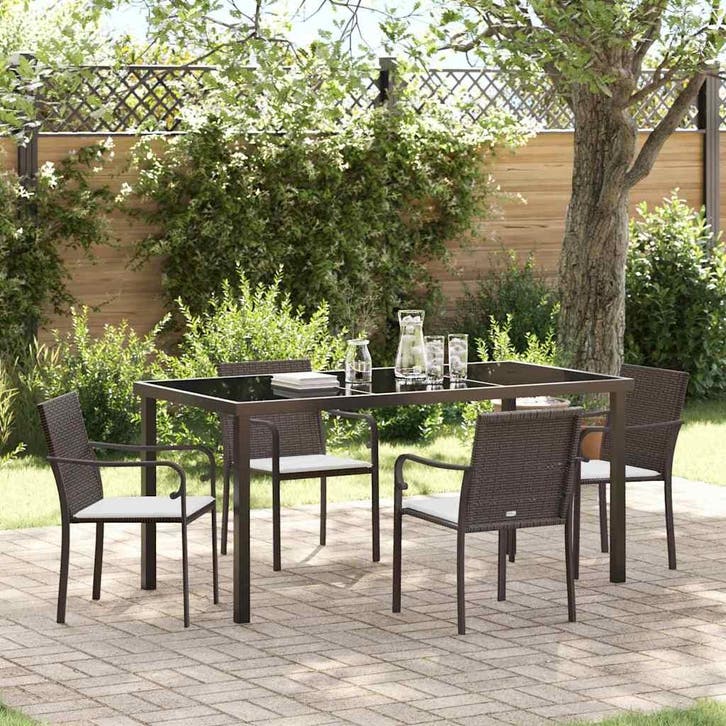 vidaXL Tuin Eettafel Set 5 pcs Bruin en Zwart PE Riet, Tuin en Terras, Tuinsets en Loungesets, Nieuw, Verzenden