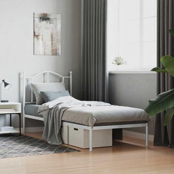 vidaXL Bedframe met hoofdbord metaal wit 90x200 cm, Verzenden
