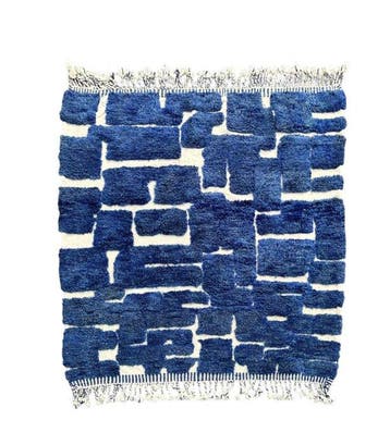 Tapis en laine bleu berbère marocain Mrirt – Fait à la main