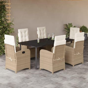vidaXL 7-delige Tuinset met kussens poly rattan beige, Verzenden, Nieuw, Tuinset