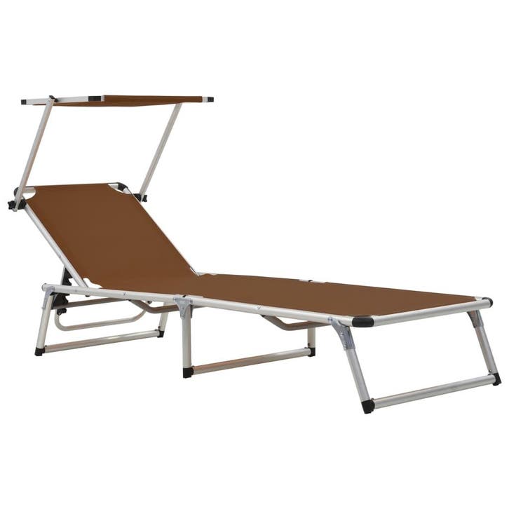 vidaXL Ligbed inklapbaar met dak aluminium en textileen, Tuin en Terras, Ligbedden, Nieuw, Verzenden