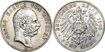 5 Mark 1903 Sachsen Georg 1902-1904, Postzegels en Munten, Verzenden, België