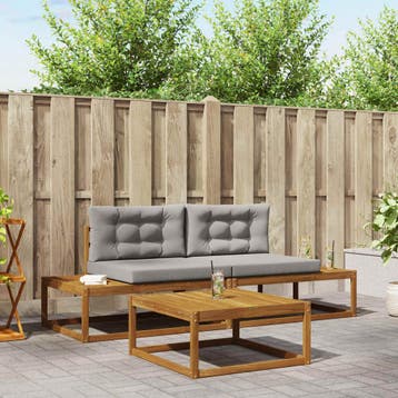 vidaXL Buiten bank set met kussen Natuurlijk en Licht Grijs, Verzenden