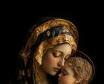 CREATIVE_HUB - BLUE AND GOLD GREEK MADONNA WITH CHILD, Antiek en Kunst, Antiek | Boeken en Manuscripten