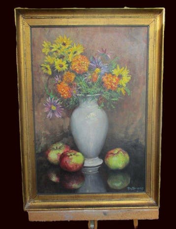 Robert Boudry (1878 -1965 ) - Stilleven met bloemen en fruit