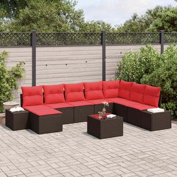 vidaXL Tuinbank Set 8 st Bruin en Rood poly rattan, Tuin en Terras, Verzenden, Nieuw