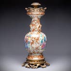 BEAU ET GRAND VASE ANTIQUE CHINOIS ROSE MANDARIN DORÉ DE
