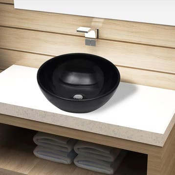 vidaXL Wasbak, keramiek, rond, zwart 325 mm, Verzenden, Nieuw