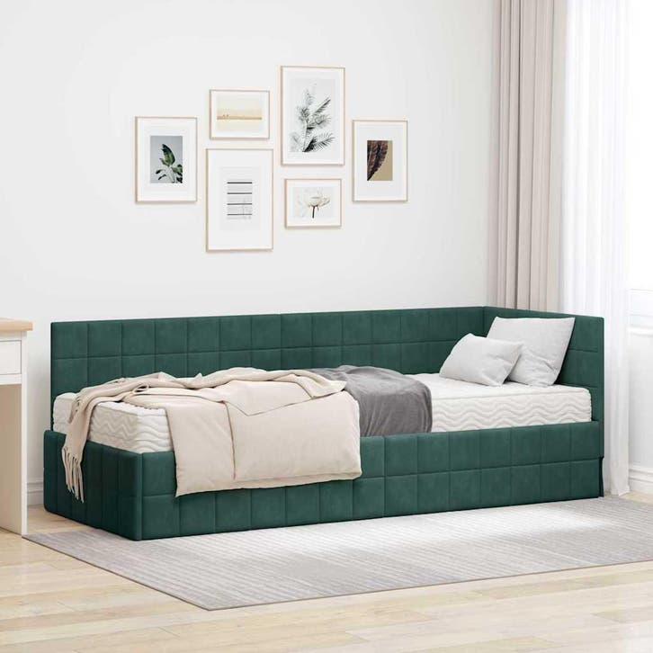 vidaXL Hoekbedframe met Matras met hoofdeinde 2 pcs Groen, Huis en Inrichting, Slaapkamer | Bedden, Nieuw, Verzenden