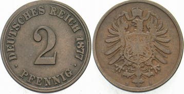 2 Pfennig 1877 B Kleinmunten-kaiserreich Kleiner Adler, Verzenden, België