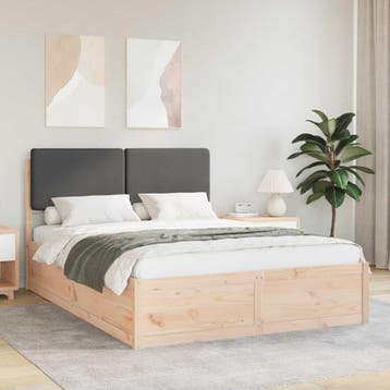 vidaXL Bedframe met Gevoerde Hoofdbord Donkergrijs 150 x 200, Huis en Inrichting, Slaapkamer | Bedden, Verzenden, Nieuw