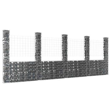 vidaXL Schanskorf U-vormig met 5 palen 500x20x200 cm ijzer, Verzenden