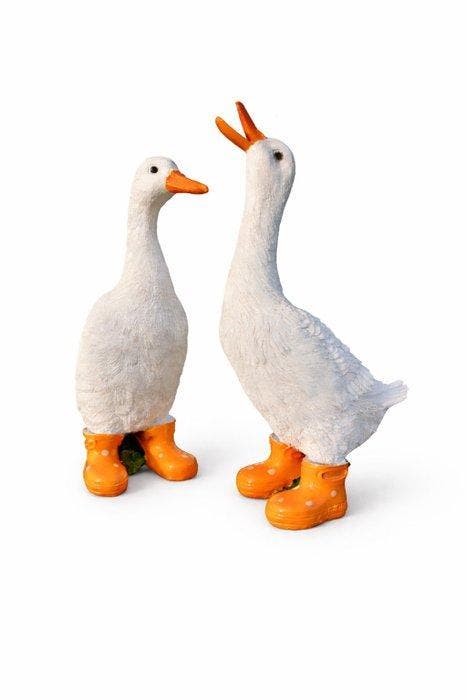 Beeld, funny goose with boots orange - 32 cm - polyresin, Antiek en Kunst, Curiosa en Brocante