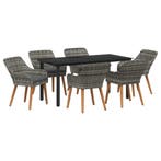 vidaXL Tuin Eettafel Set met kussen 7 pcs Grijs poly rattan, Verzenden