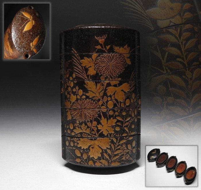 Antiek Japans inro (geneeskundekist) - goud maki-e & nashiji, Antiek en Kunst, Antiek | Overige Antiek