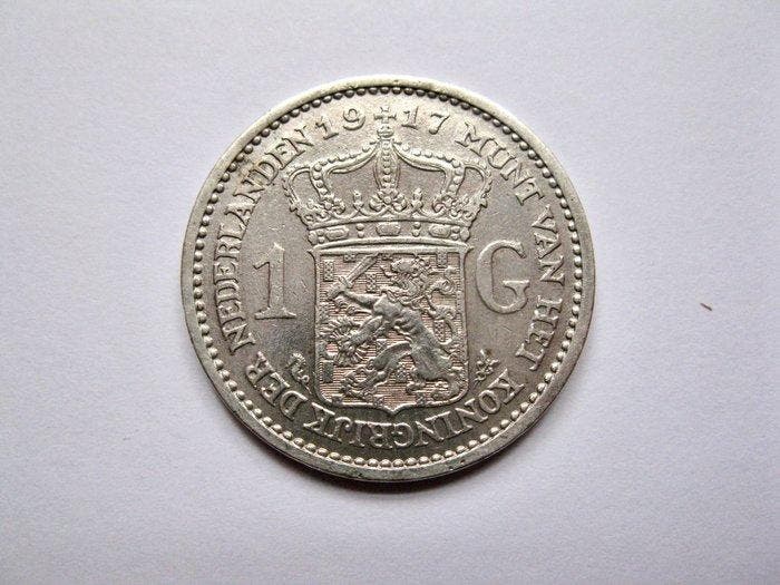 Nederland. Wilhelmina. 1 Gulden 1917 - Schaars (Zonder, Timbres & Monnaies, Monnaies | Pays-Bas