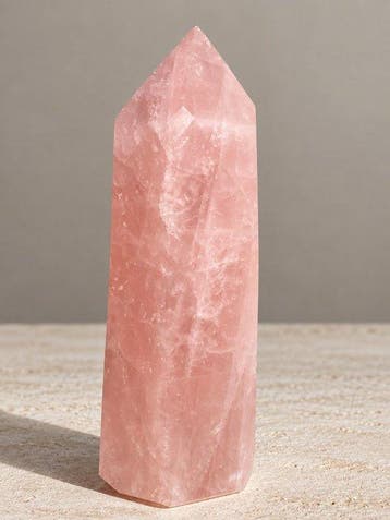 Obelisk van natuurlijk roze kwarts – gepolijst kristal –