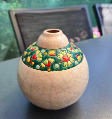 Émaux de Longwy - Vaas - Floraal bloemen decor - Aardewerk -