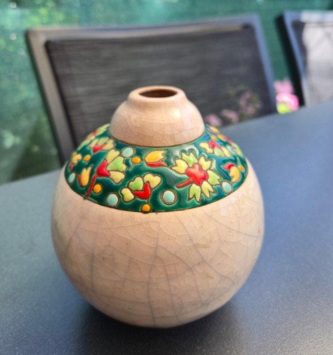Émaux de Longwy - Vaas - Floraal bloemen decor - Aardewerk -, Antiek en Kunst, Antiek | Glaswerk en Kristal