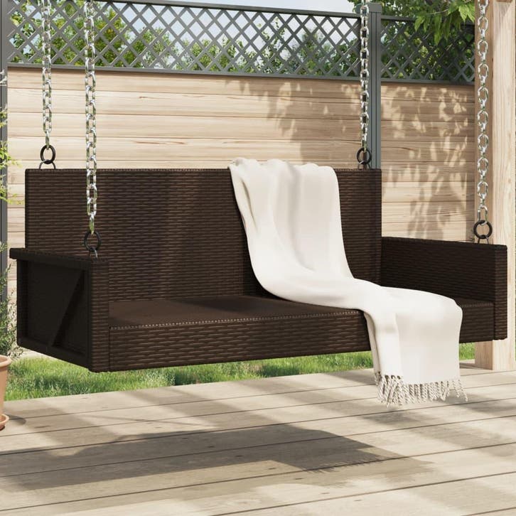 vidaXL Schommelbank 119x56x48 cm poly rattan bruin, Jardin & Terrasse, Ensembles de jardin, Envoi