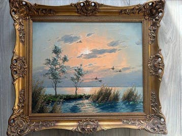 Gien Brouwer (1946-2022) - Overvliegende eenden in de, Antiquités & Art