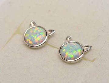 Opaal - 925 Zilver - Blauwe Opaal Katten - Oorbellen