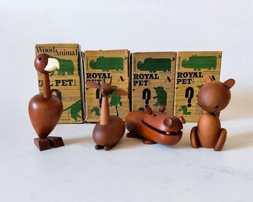 Figuur - Senshukai - Vijf vintage houten dieren Royal Pet