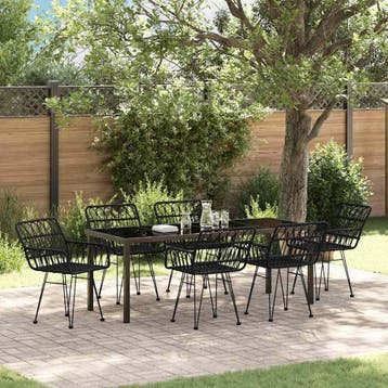 vidaXL Tuin Eettafel Set 7 pcs Zwart Gepoedercoat staal, Verzenden, Nieuw