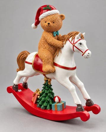 Beeld, Kerstbeer op hobbelpaard – feestelijk kerstbeeld - 30