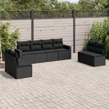 vidaXL 8-delige Loungeset met kussens poly rattan zwart, Verzenden