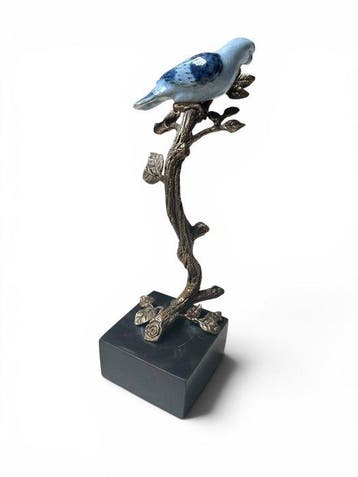 sculptuur, Inséparable - 27 cm - Marmer, Brons, Porselein